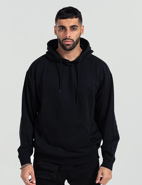 unisex adult black blank plain hoodie front